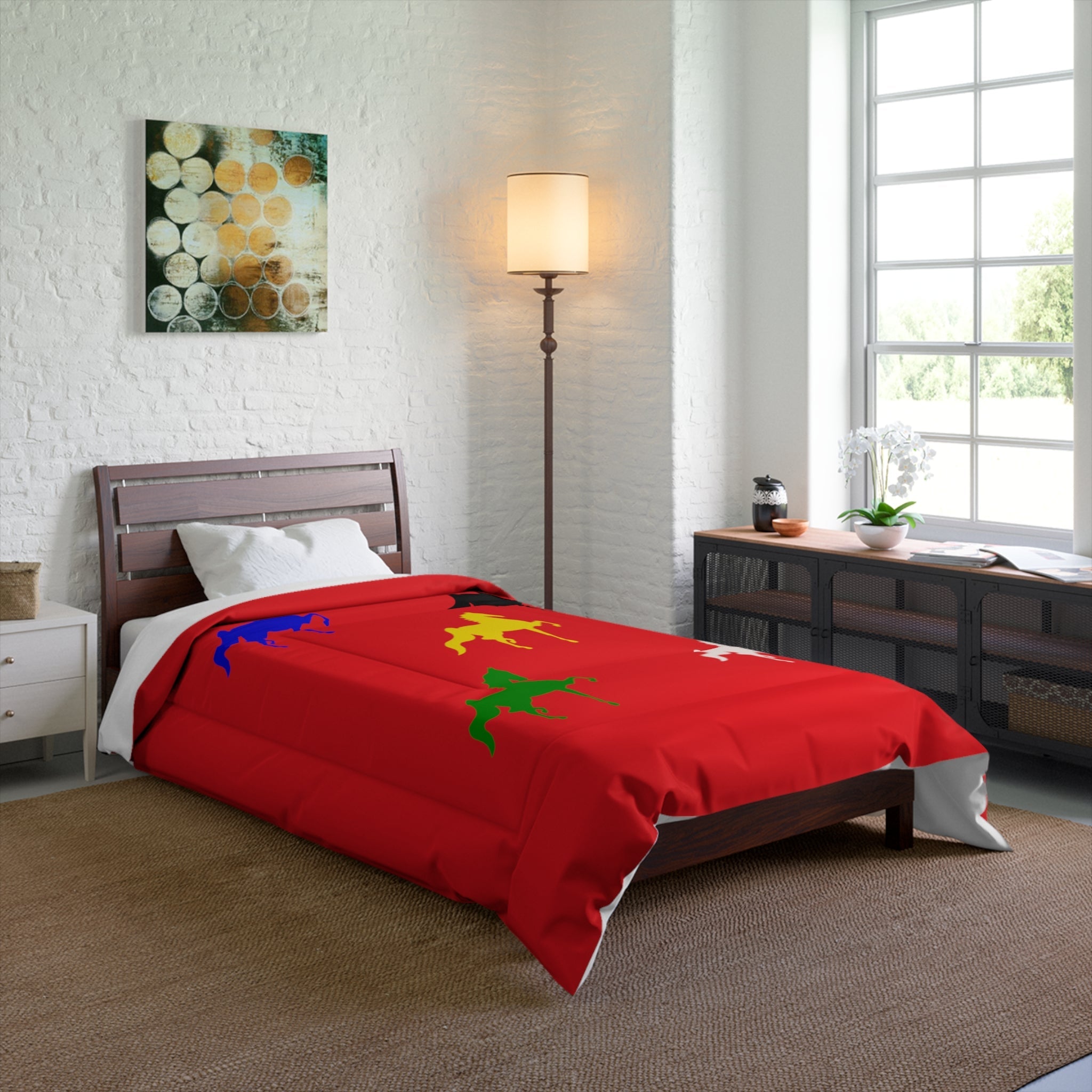 Comforter Red with Multi-Color Saddlebred Print