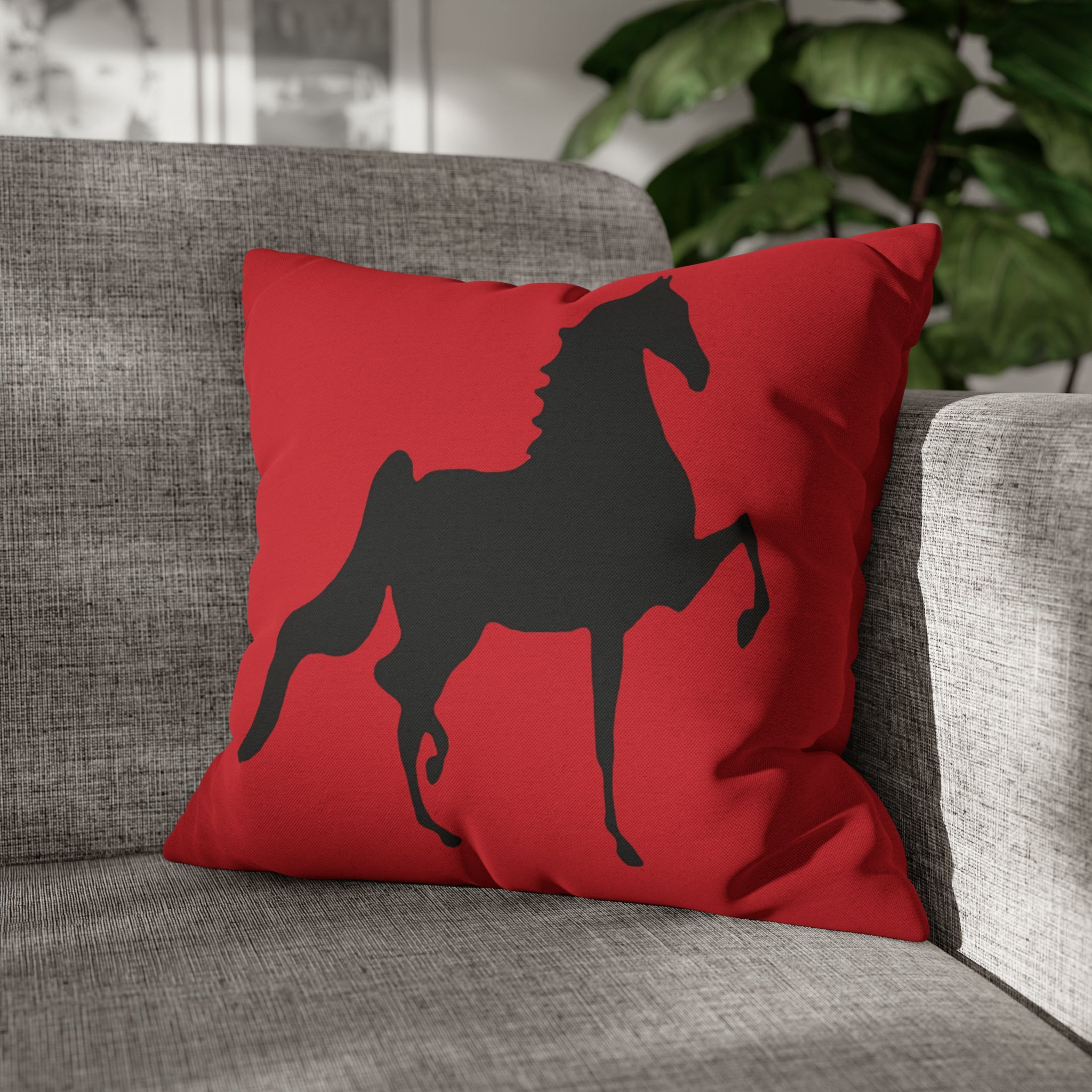 Saddlebred Print Spun Polyester Square Pillow Case RED