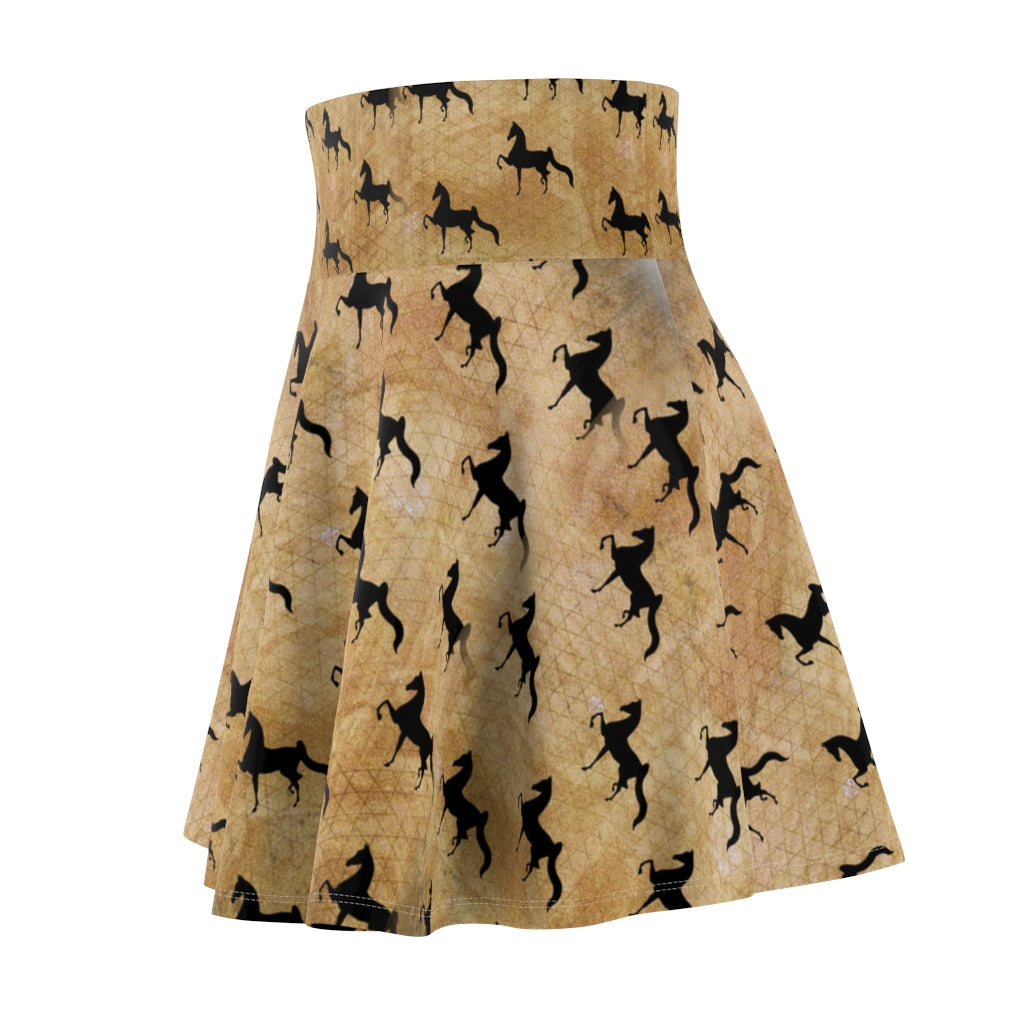 Women's Skater Skirt Brown and Black Saddlebred Print