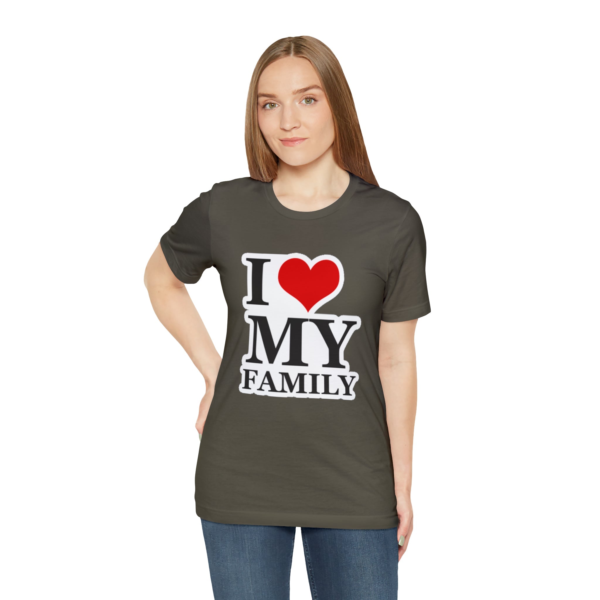 Unisex Jersey Short Sleeve Tee with I Love My Family Print