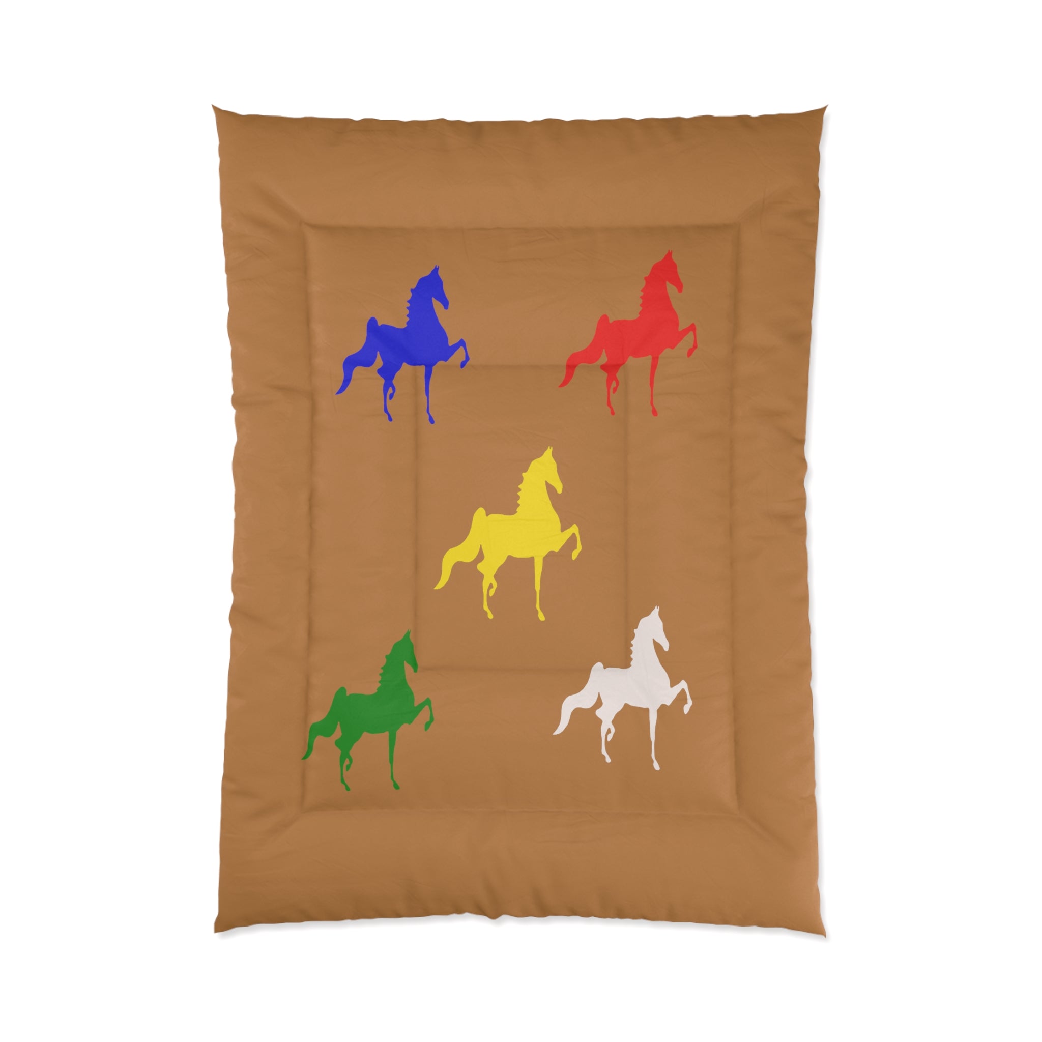 Comforter Tan with Multi-Color Saddlebred Print - AdeleEmbroidery