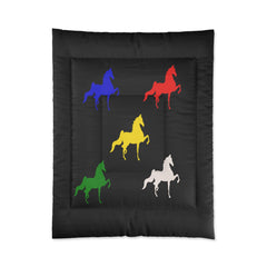 Comforter Black with Multi-Color Saddlebred Print - AdeleEmbroidery