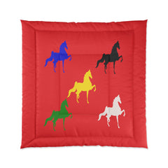 Comforter Red with Multi-Color Saddlebred Print - AdeleEmbroidery