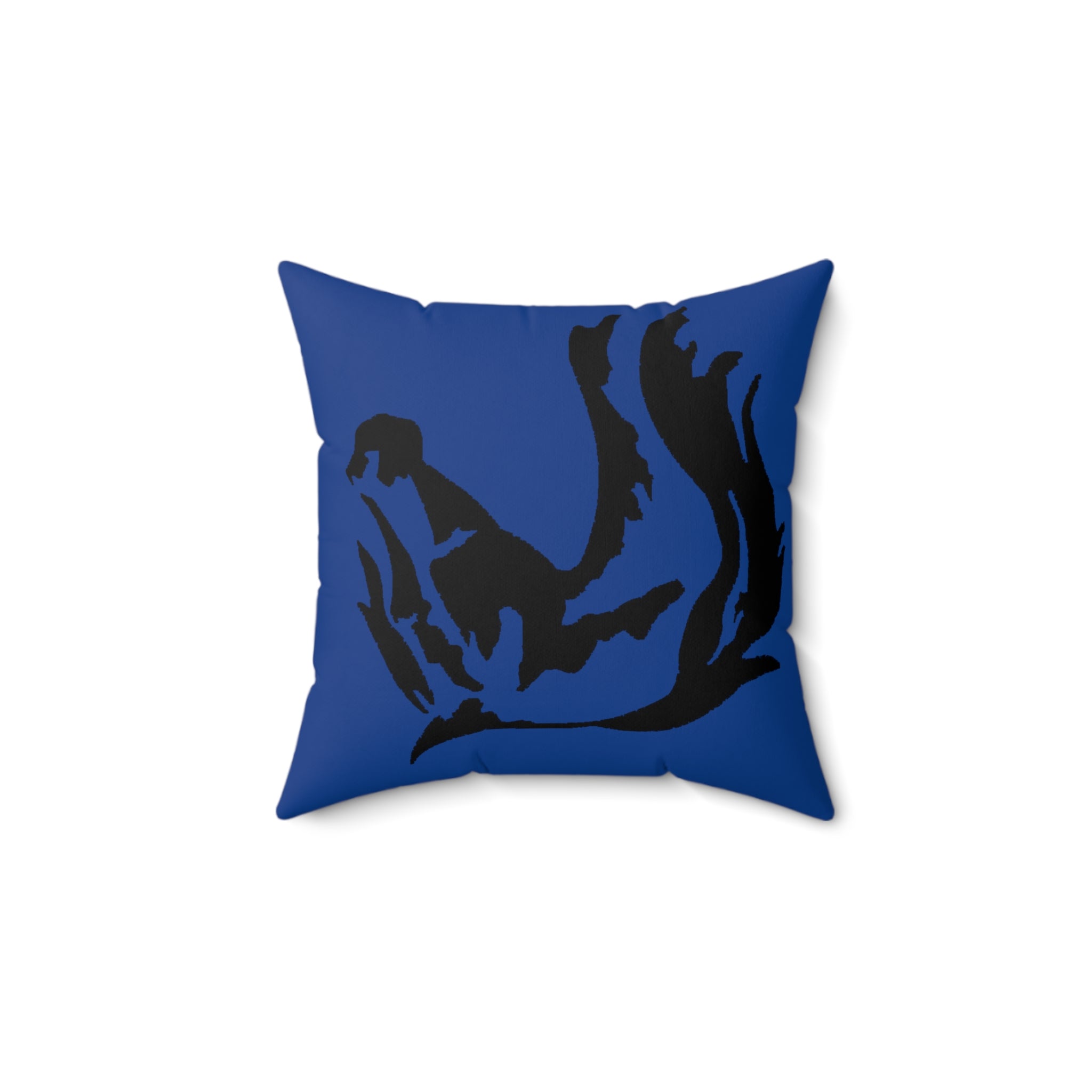 Spun Polyester Square Pillow Blue with Black Horse Head Print