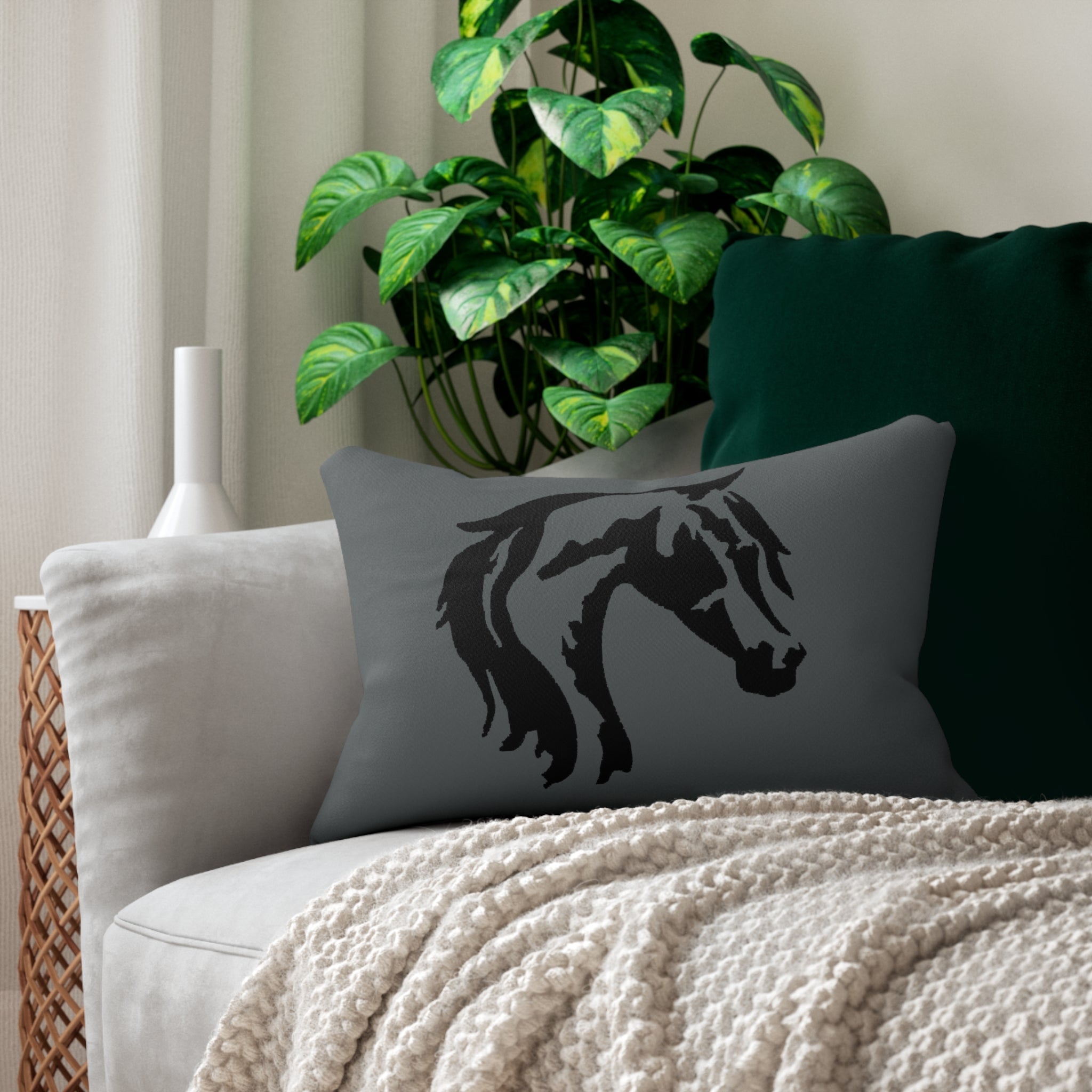 Arabian Horse Print Spun Polyester Lumbar Pillow