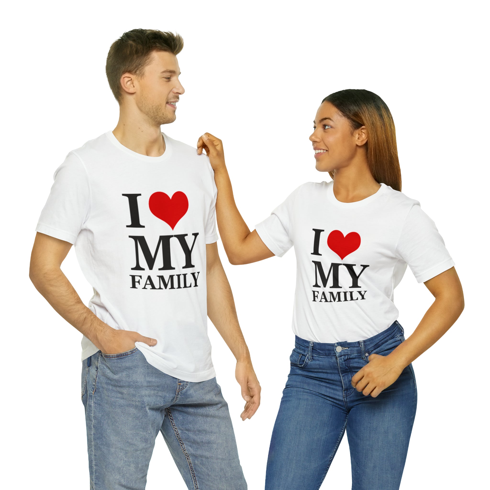 Unisex Jersey Short Sleeve Tee with I Love My Family Print