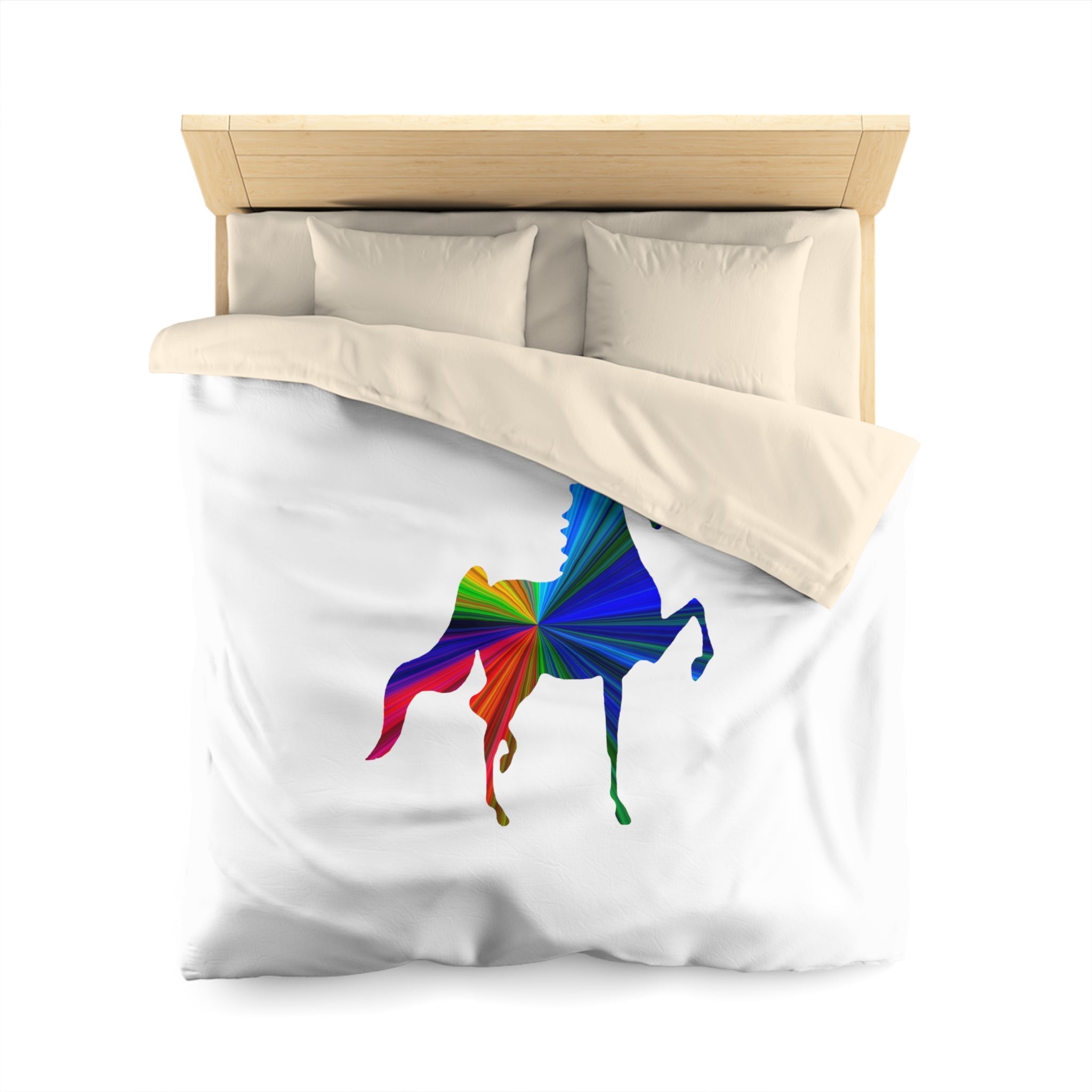 Microfiber Duvet Cover MultiColor Saddlebred Print White (Base Cream)