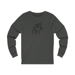 Unisex Jersey Long Sleeve Tee with Horse Print - AdeleEmbroidery