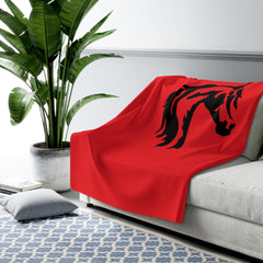 Sherpa Fleece Blanket Red with Arabian Horse Head - AdeleEmbroidery