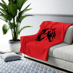 Sherpa Fleece Blanket Red with Arabian Horse Head - AdeleEmbroidery