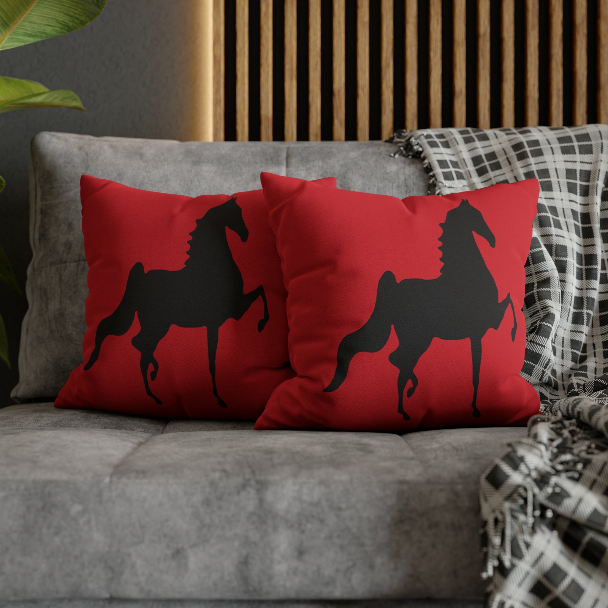 Saddlebred Print Spun Polyester Square Pillow Case RED