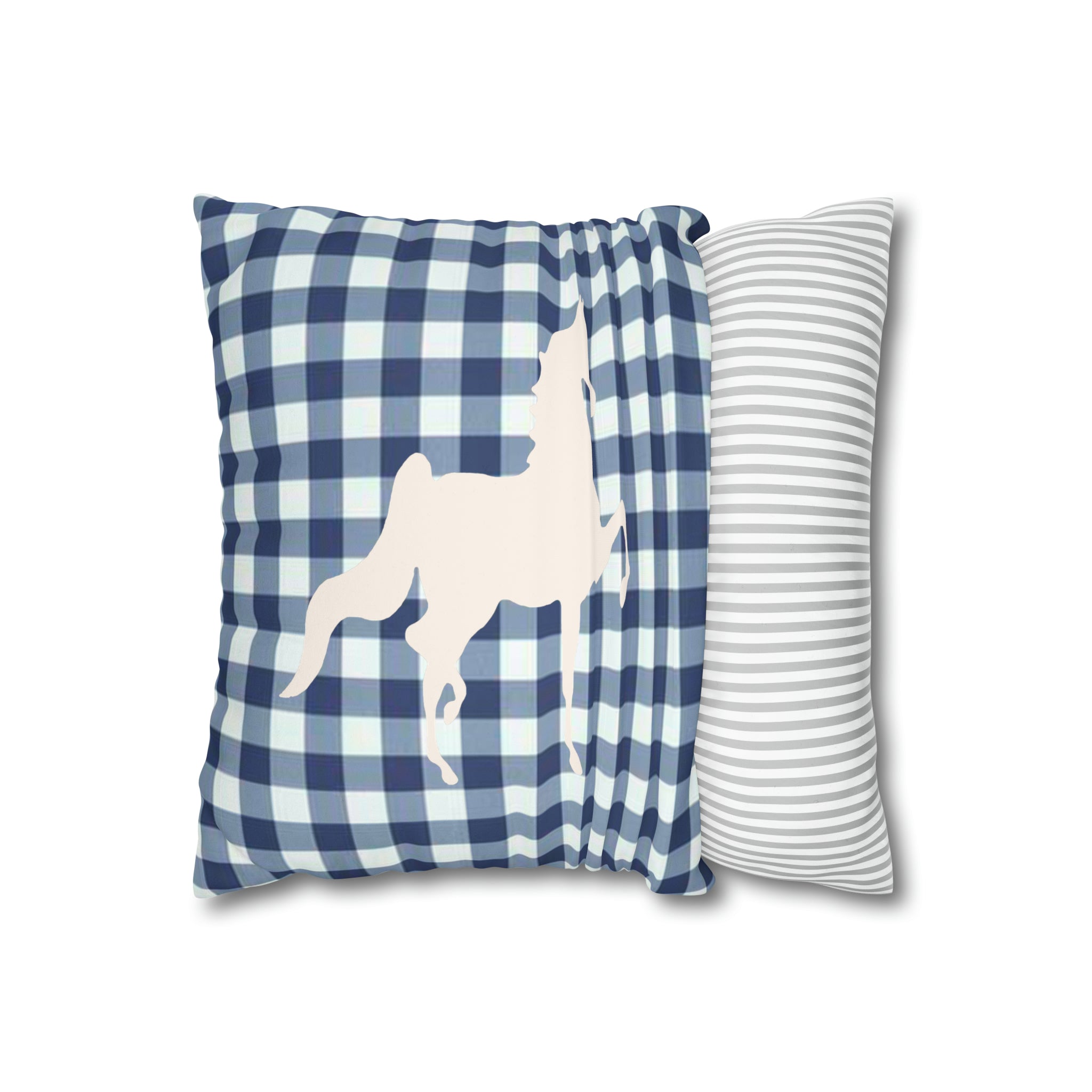 Faux Suede Square Pillow Case Blue and White Plaid  Saddlebred Print