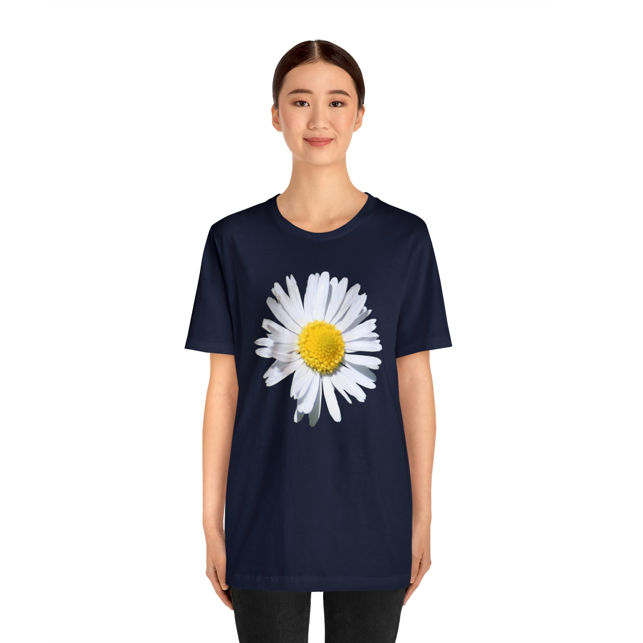 Unisex Jersey Short Sleeve Tee with White Daisy Print