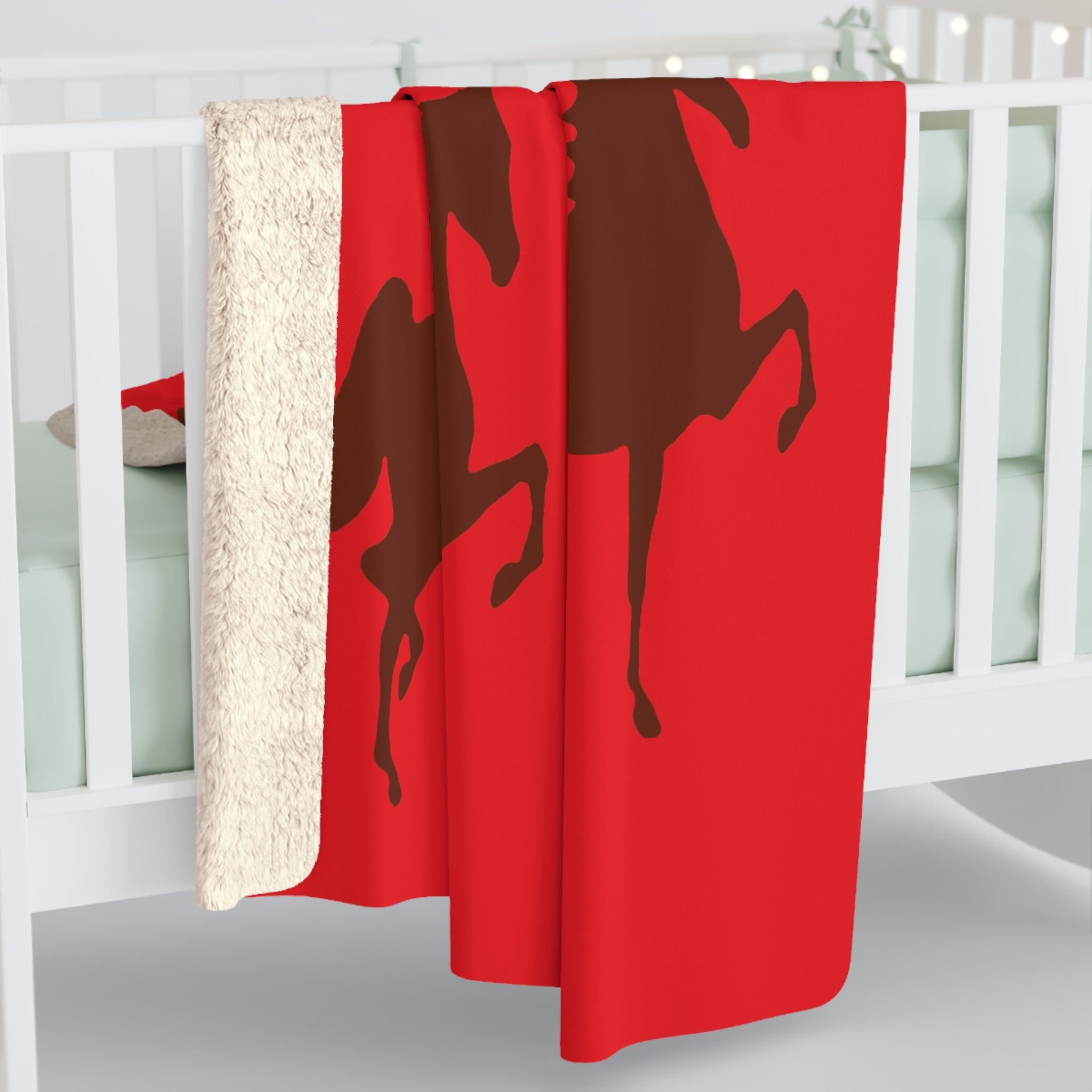 Sherpa Fleece Blanket Red with Saddlebred Print