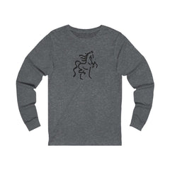 Unisex Jersey Long Sleeve Tee with Horse Print - AdeleEmbroidery