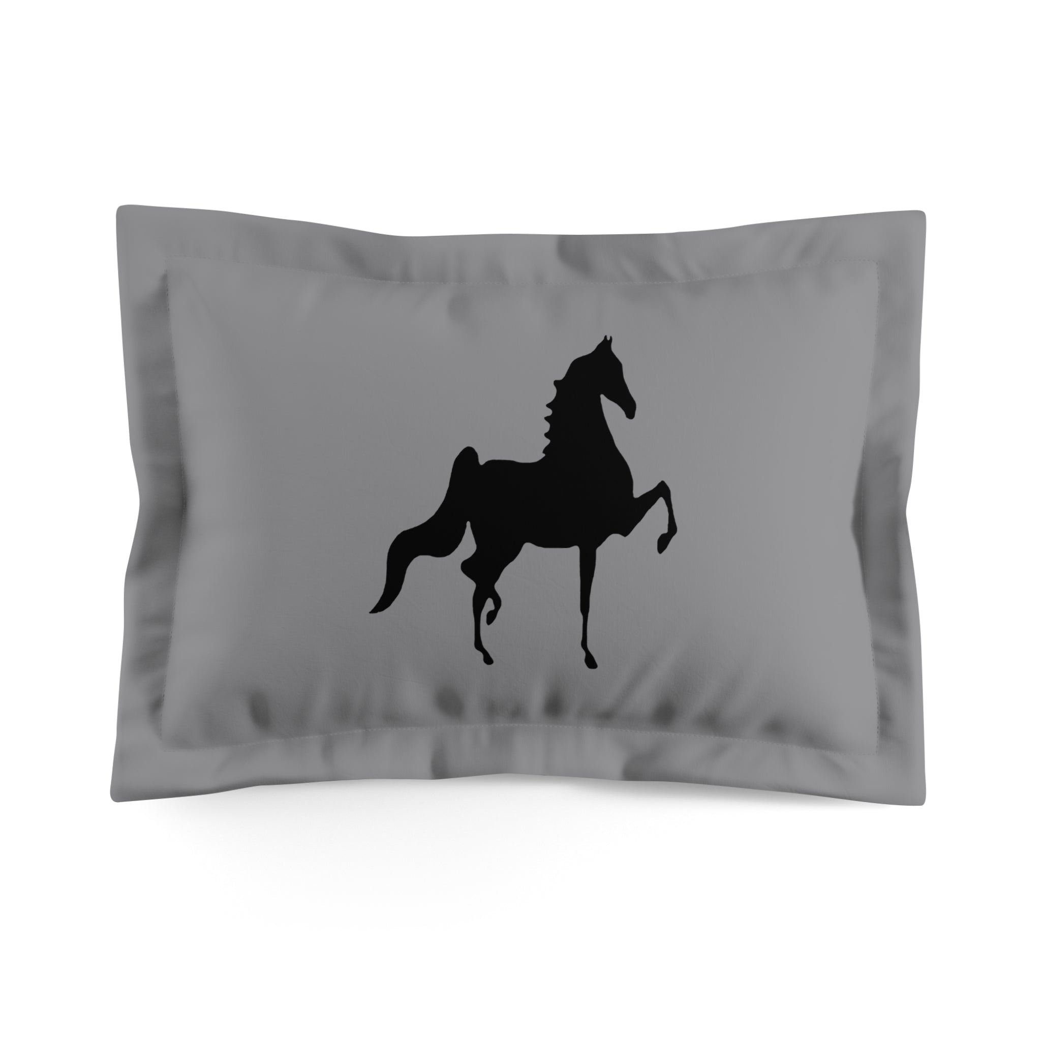 Microfiber Pillow Sham Grey with Saddlebred Print - AdeleEmbroidery