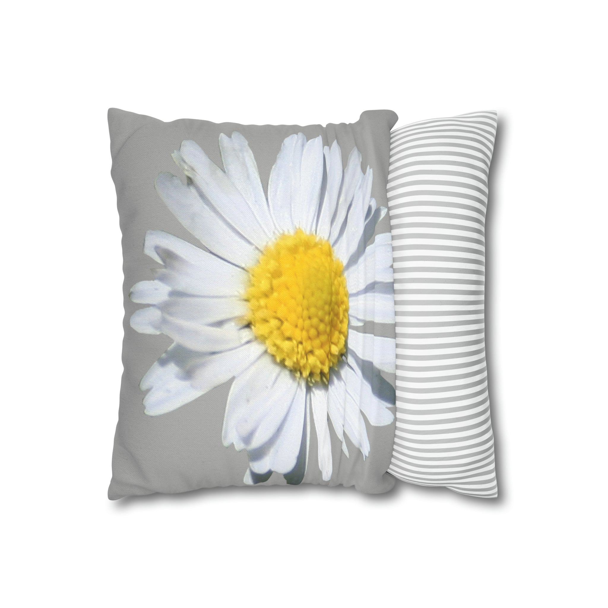 Spun Polyester Square Pillow Case Light Grey with White Daisy