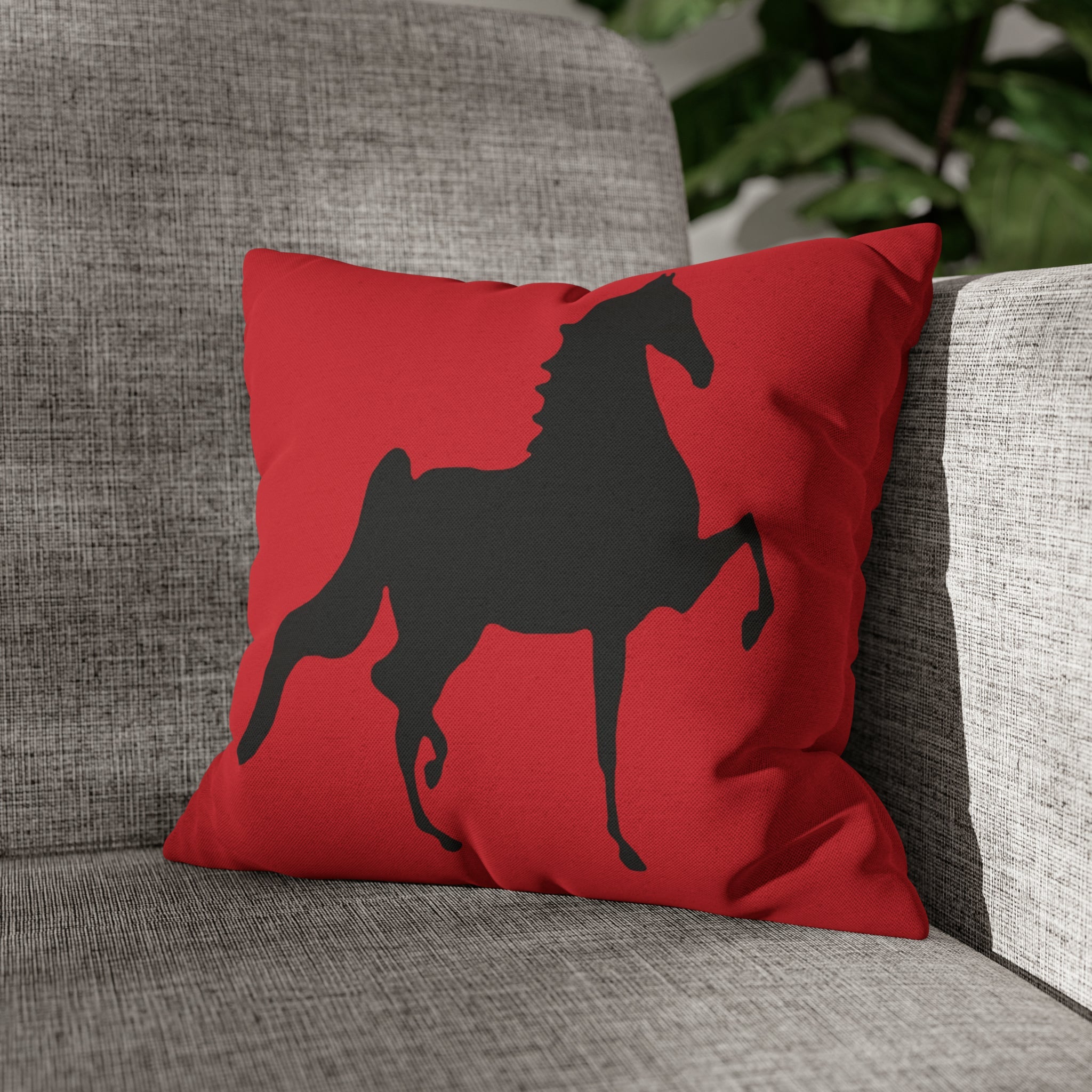 Saddlebred Print Spun Polyester Square Pillow Case RED