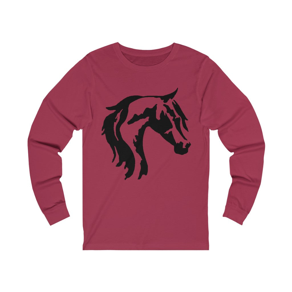 Jersey Long Sleeve Tee with Horse Head Print - AdeleEmbroidery