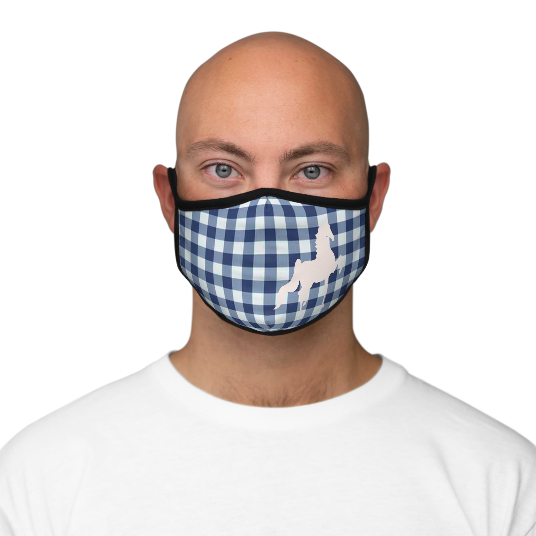 Saddlebred Blue and White Check Fitted Polyester Face Mask