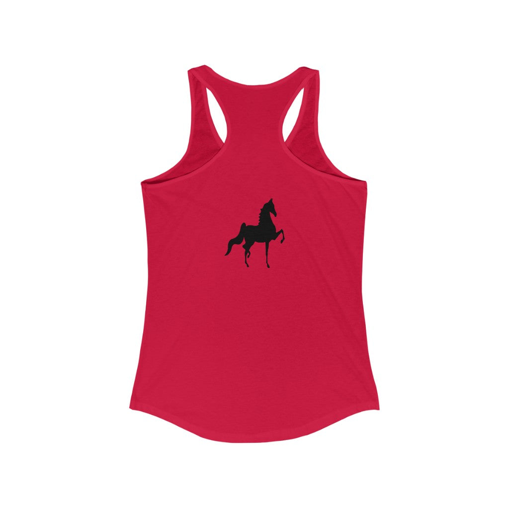 Women's Ideal Racerback Tank Saddlebred Print front & back