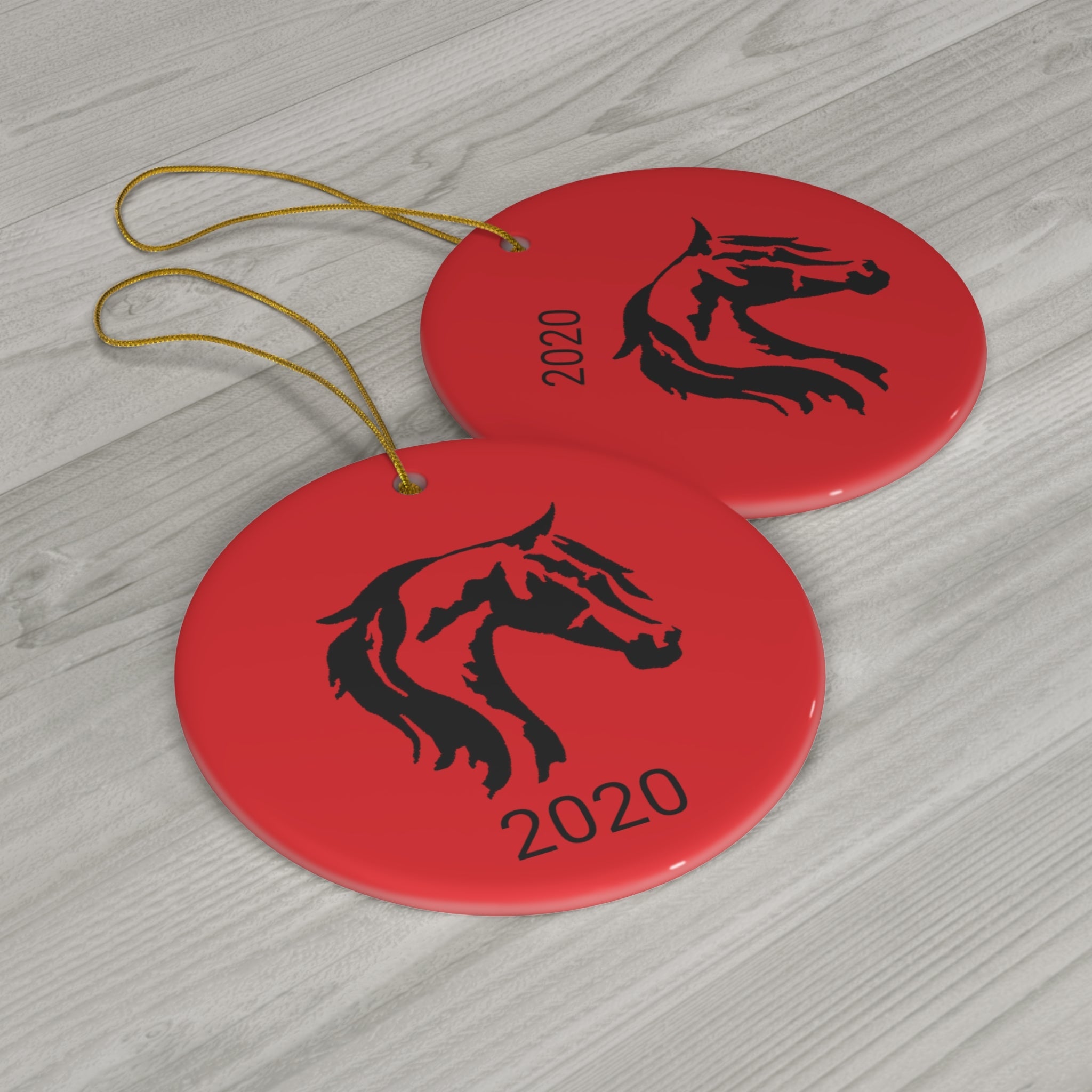 Ceramic Ornaments Red with Horse Head Print on both sides