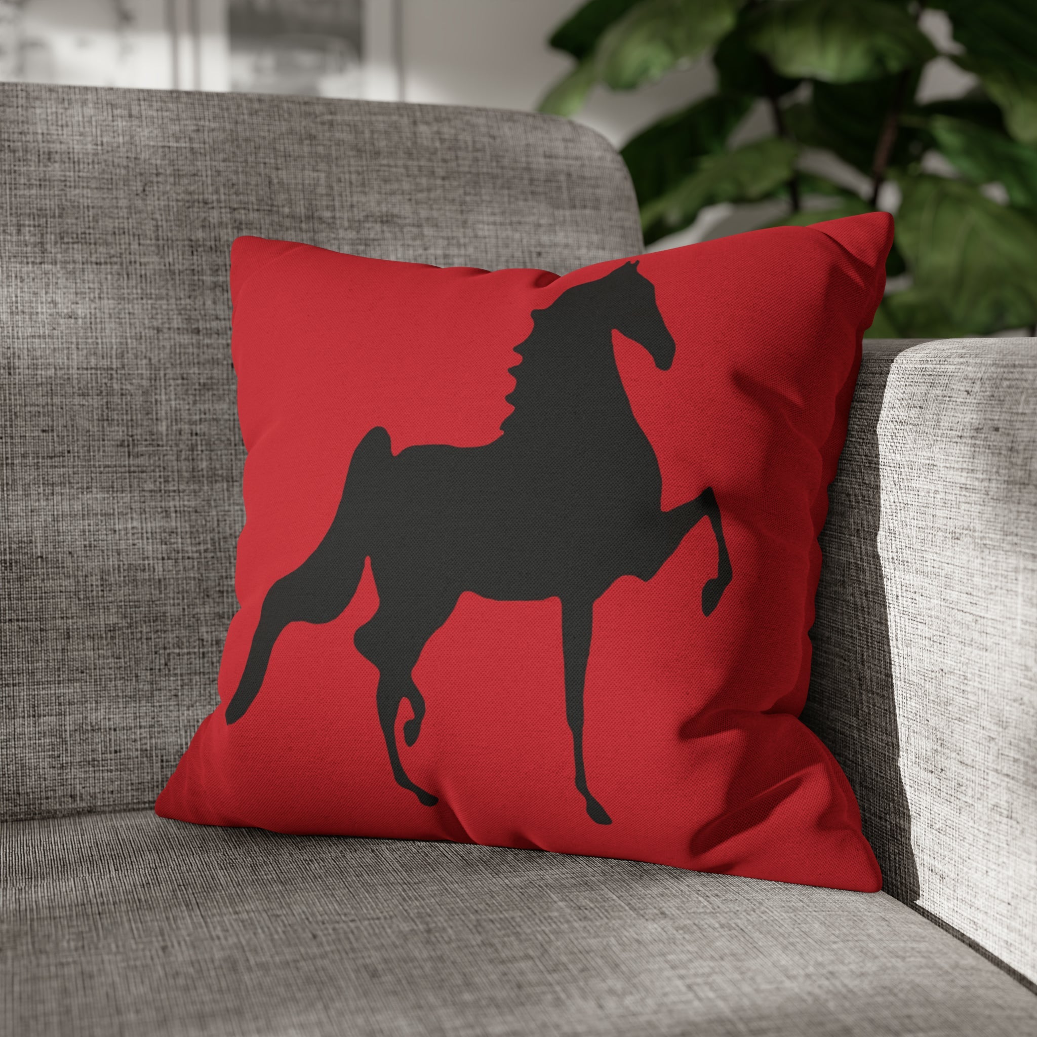 Saddlebred Print Spun Polyester Square Pillow Case RED