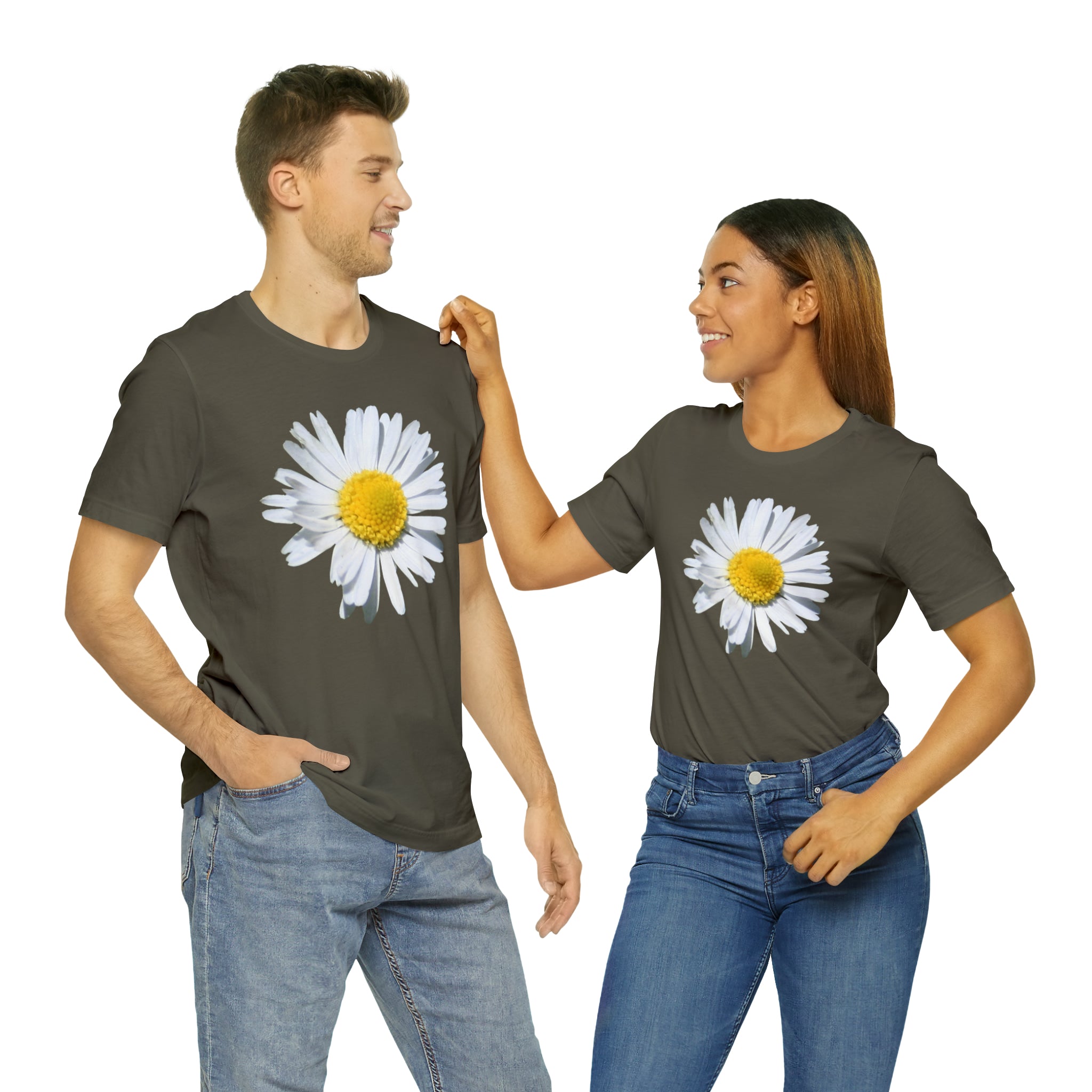 Unisex Jersey Short Sleeve Tee with White Daisy Print