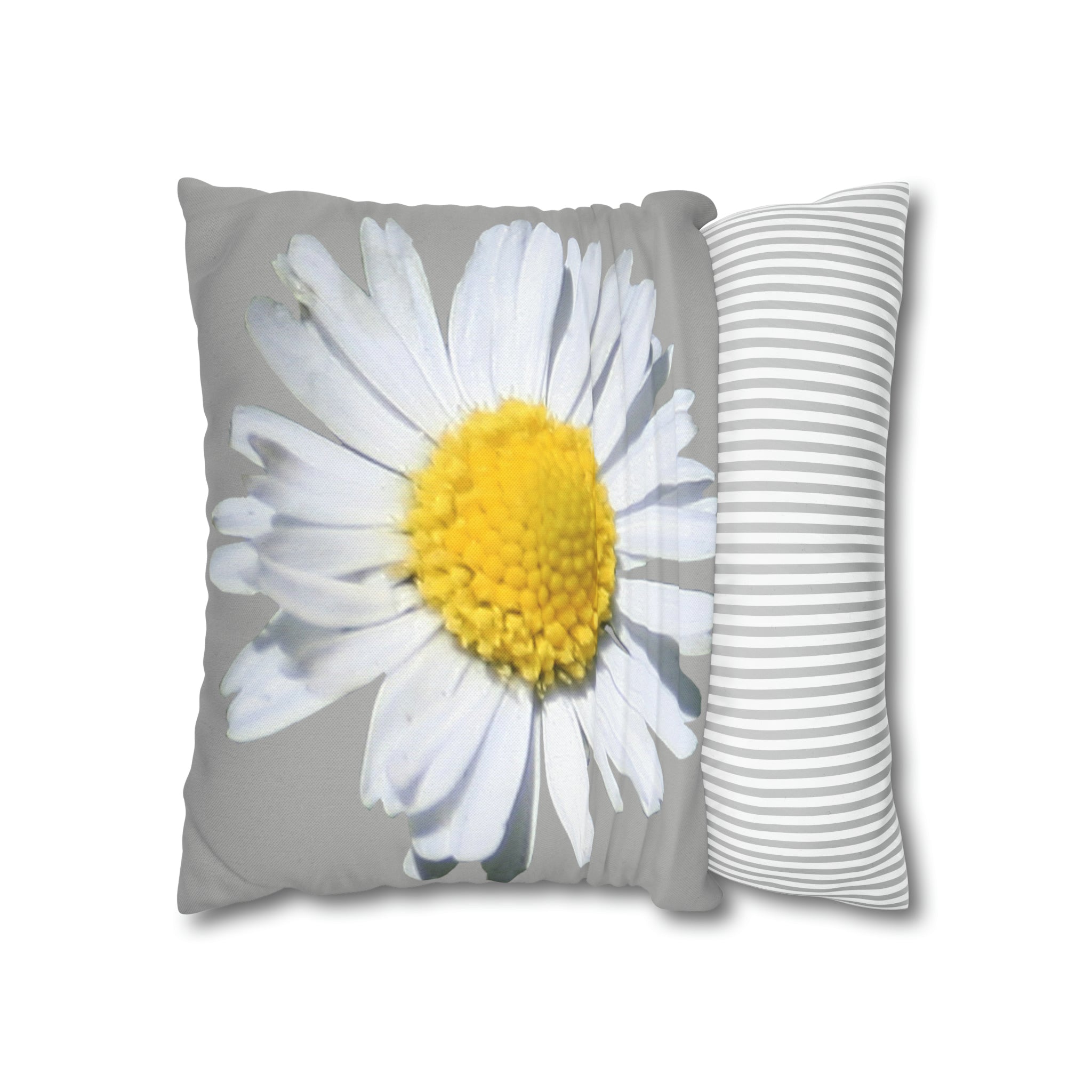 Spun Polyester Square Pillow Case Light Grey with White Daisy