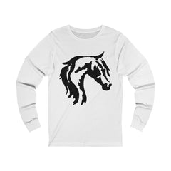 Jersey Long Sleeve Tee with Horse Head Print - AdeleEmbroidery