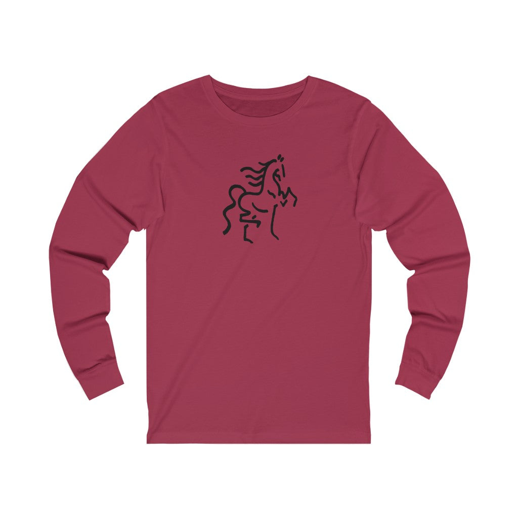 Unisex Jersey Long Sleeve Tee with Horse Print - AdeleEmbroidery