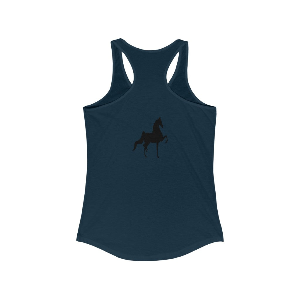 Women's Ideal Racerback Tank Saddlebred Print front & back