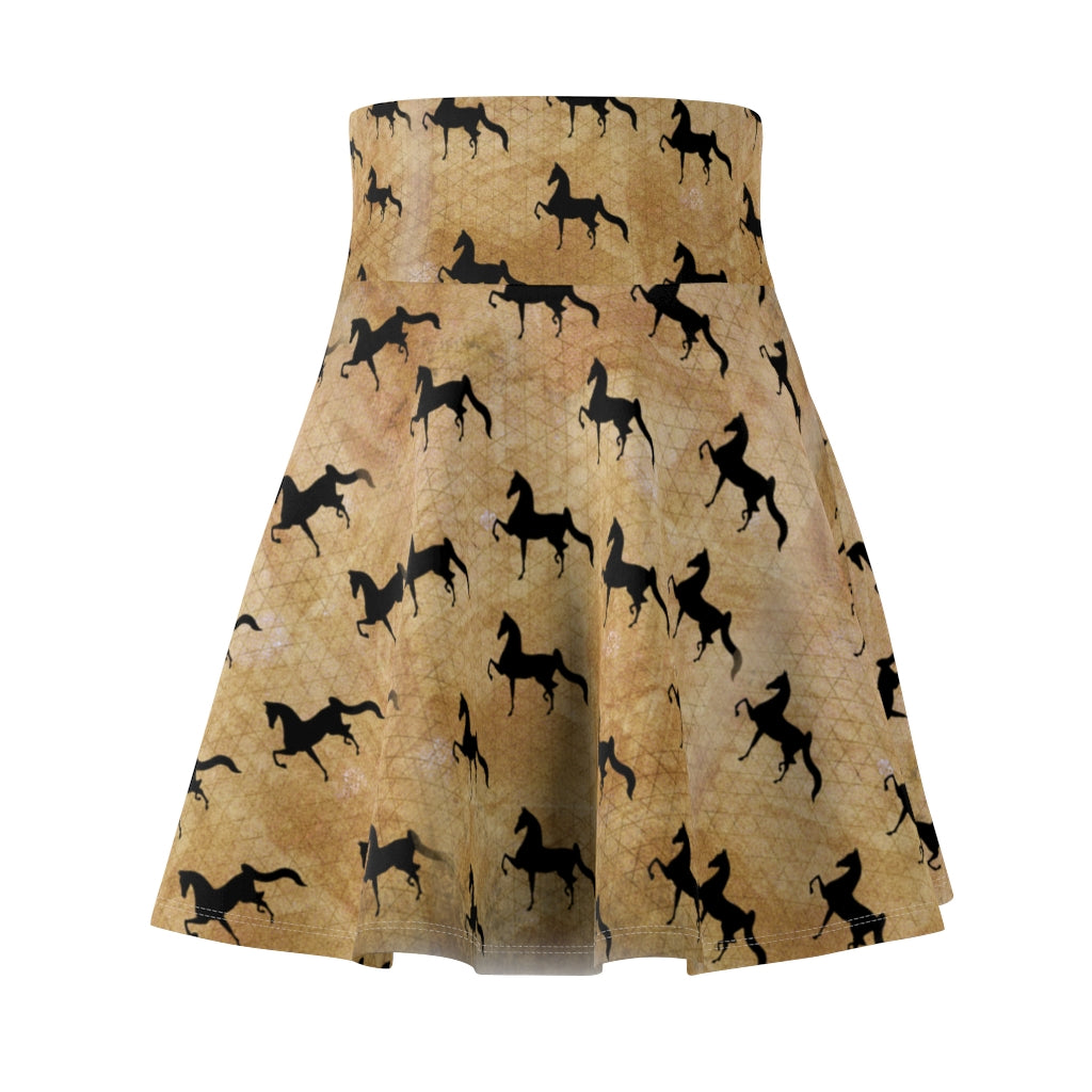 Women's Skater Skirt Brown and Black Saddlebred Print