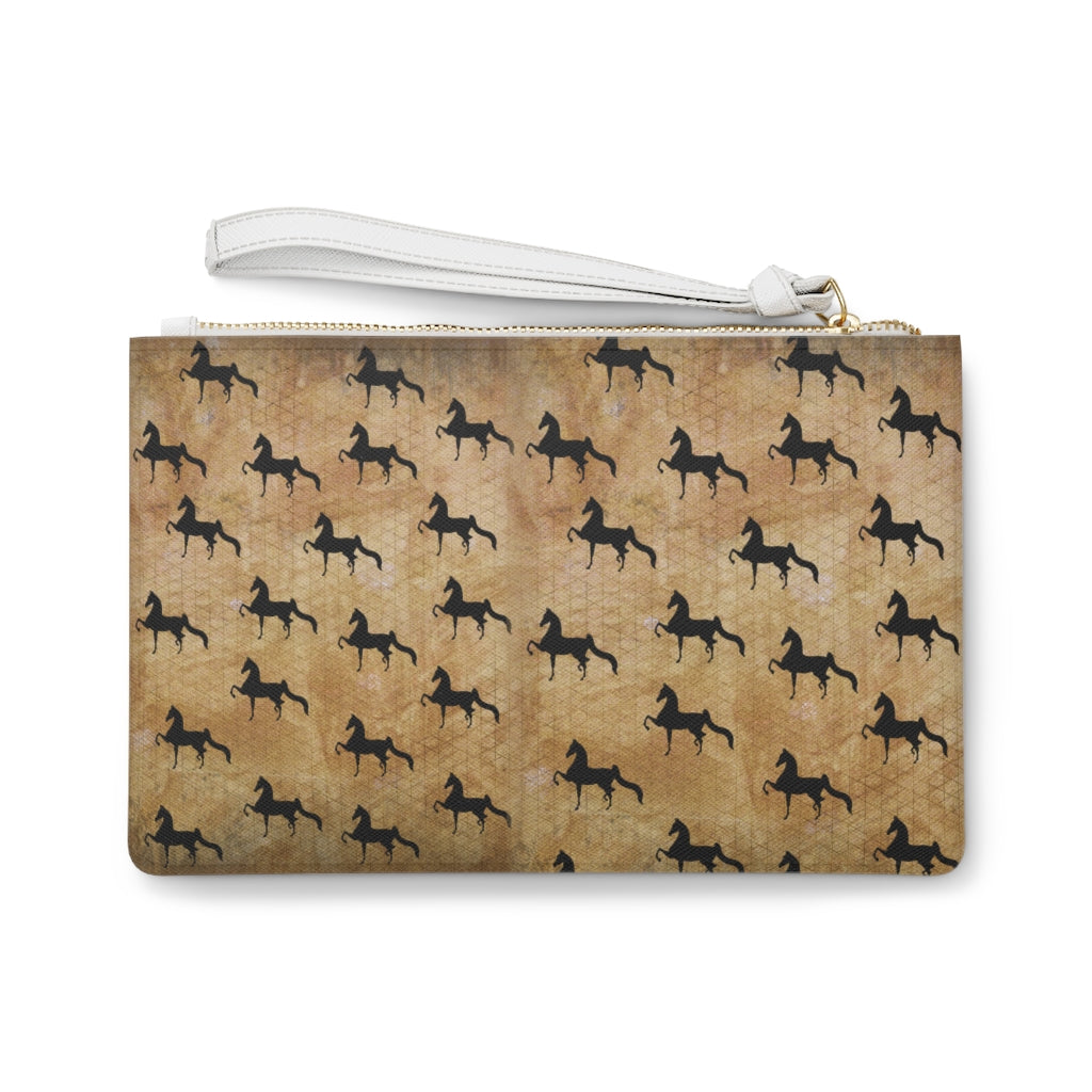 Saddlebred Print Brown Clutch Bag