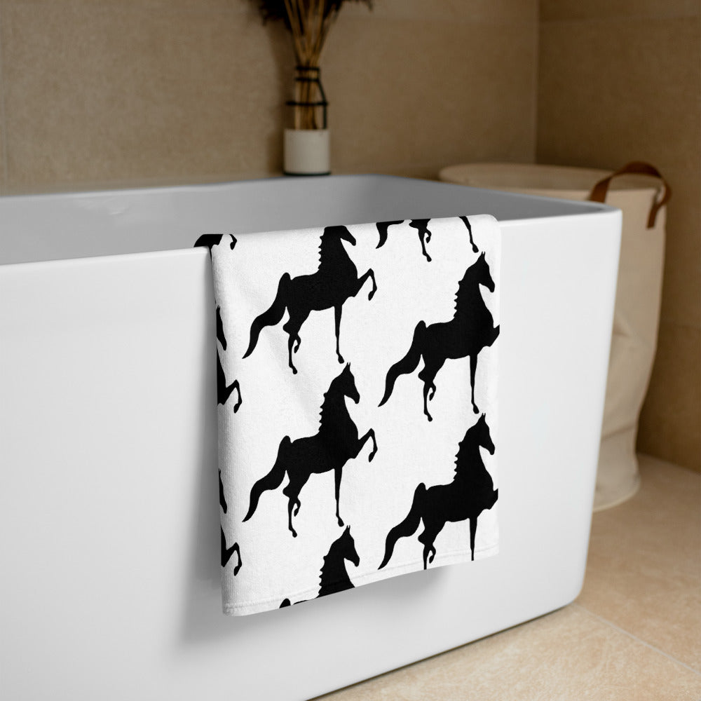 Towel White with Saddlebred Print - AdeleEmbroidery