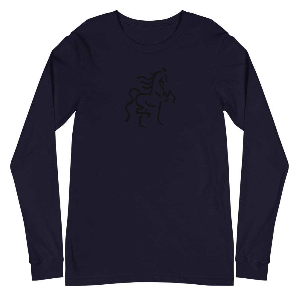 Unisex Long Sleeve Tee with Horse Print - AdeleEmbroidery