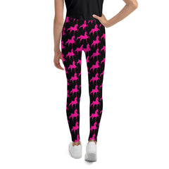 Youth Leggings Black with Pink Saddlebred Print