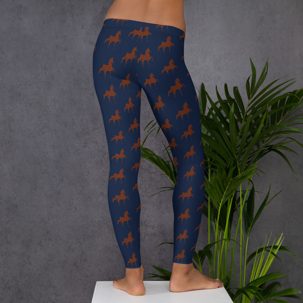 Leggings Navy with Brown Printed Saddlebreds