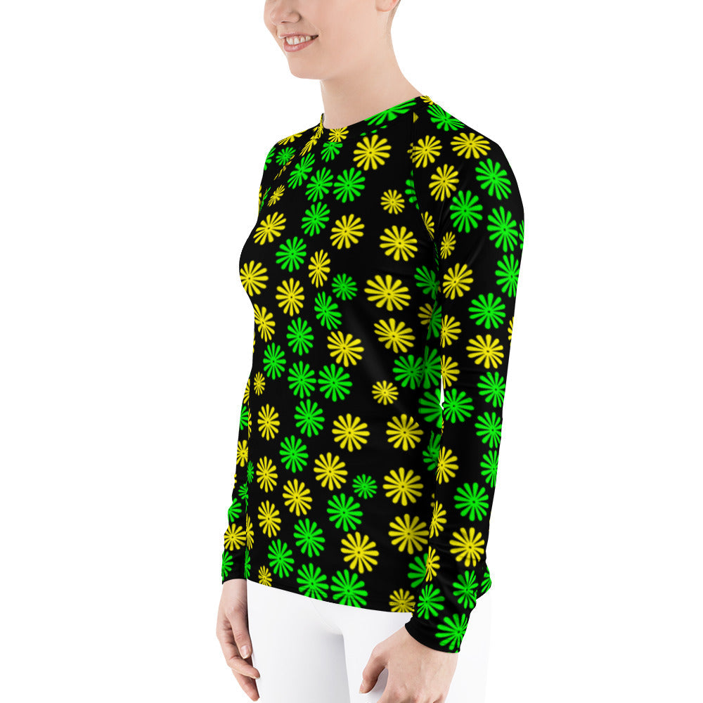 Women's Rash Guard Yellow and Green Flowers