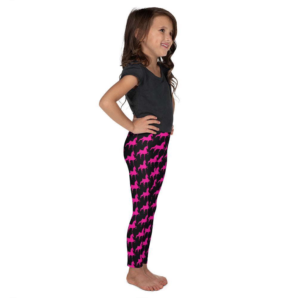 Kid's Leggings Black with Pink Saddlebred Print