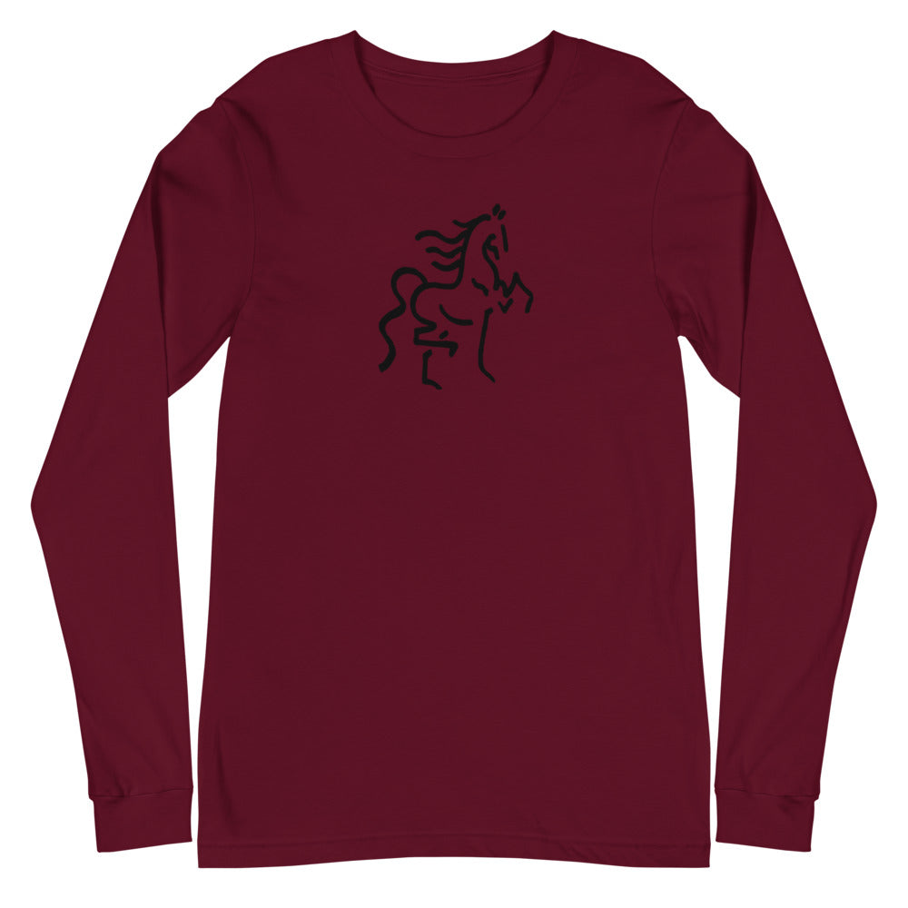 Unisex Long Sleeve Tee with Horse Print - AdeleEmbroidery