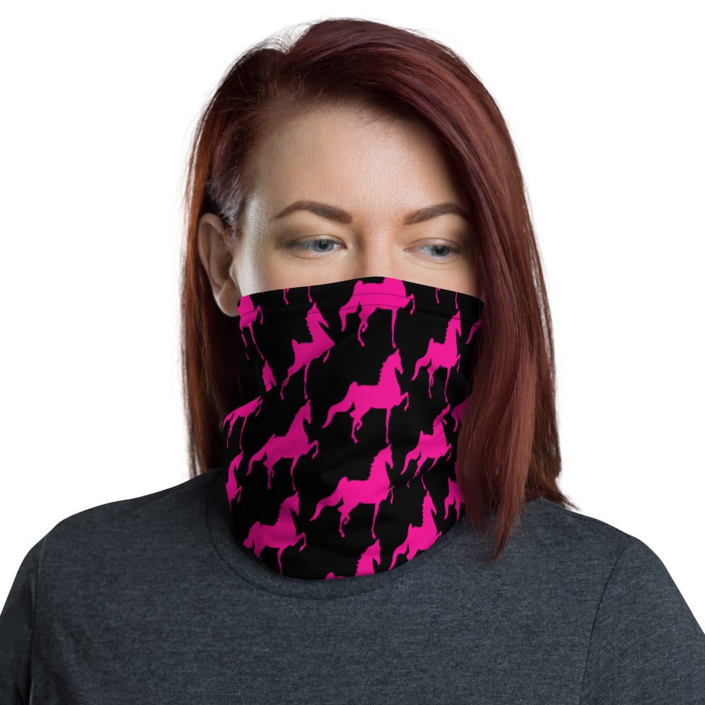 Neck Gaiter Black with Pink Saddlebred Print - AdeleEmbroidery