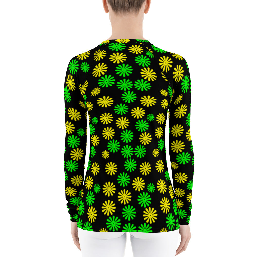 Women's Rash Guard Yellow and Green Flowers