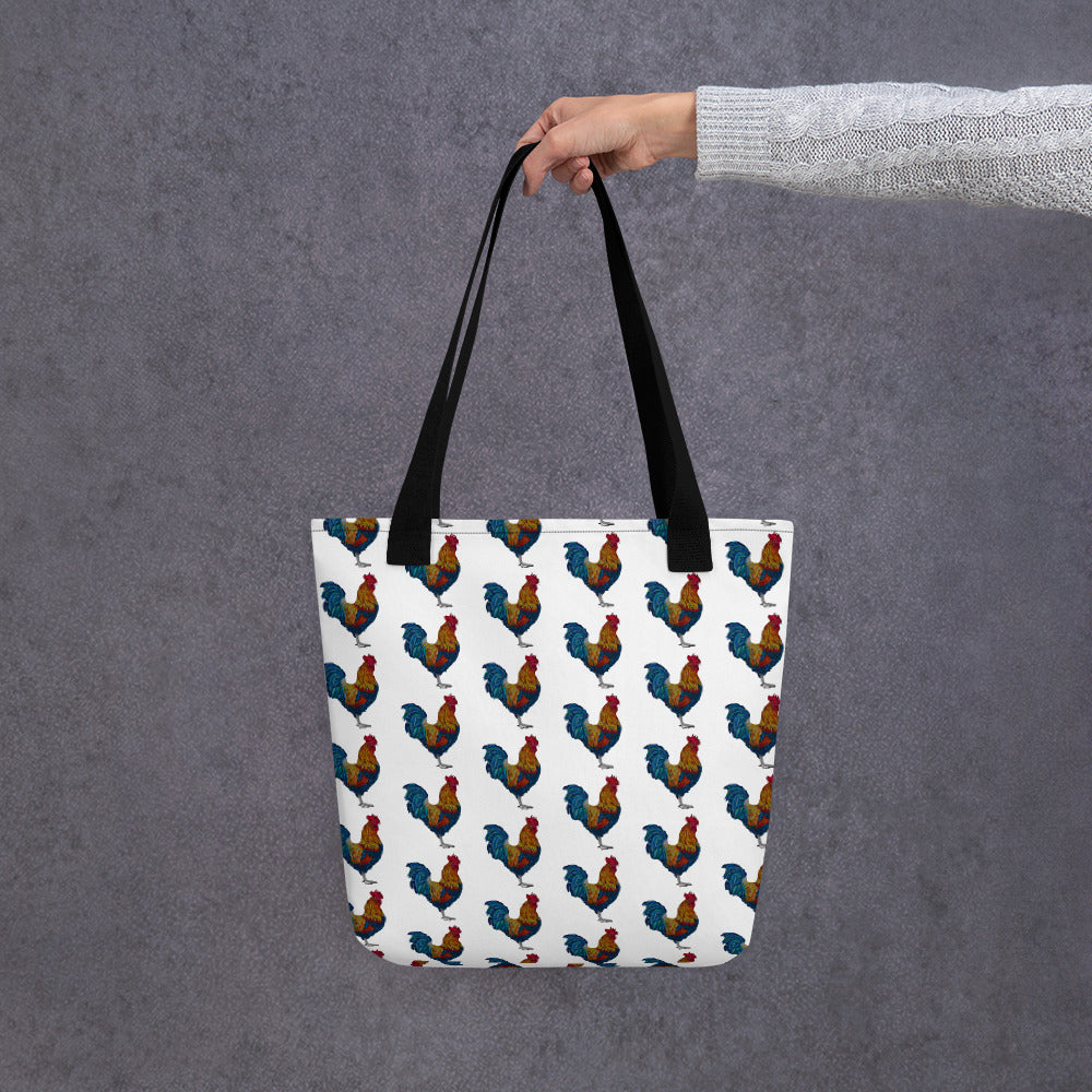 Tote bag with Rooster Print - AdeleEmbroidery