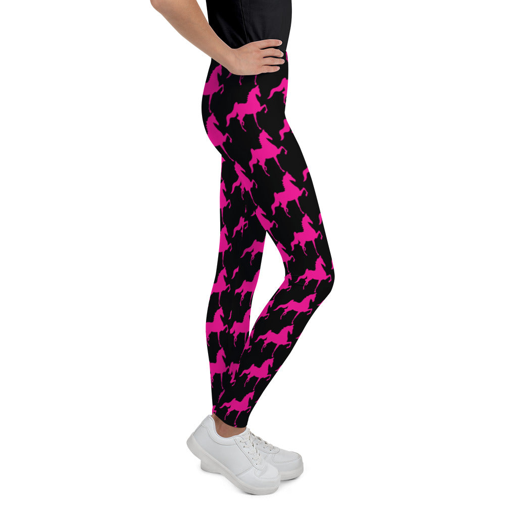 Youth Leggings Black with Pink Saddlebred Print