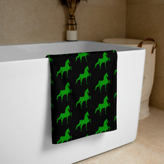 Towel 30"x60" Black with Green Saddlebred Print - AdeleEmbroidery