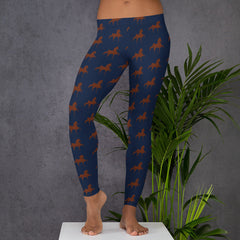 Leggings Navy with Brown Printed Saddlebreds - AdeleEmbroidery