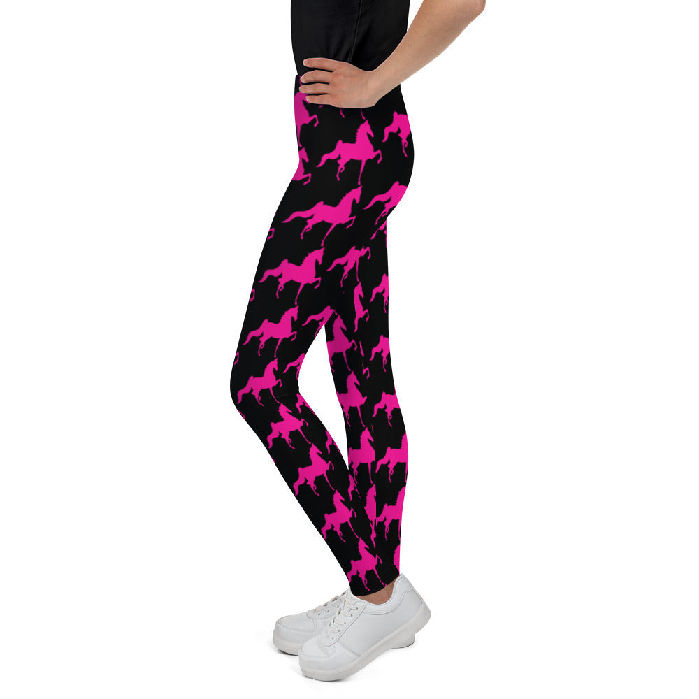 Youth Leggings Black with Pink Saddlebred Print