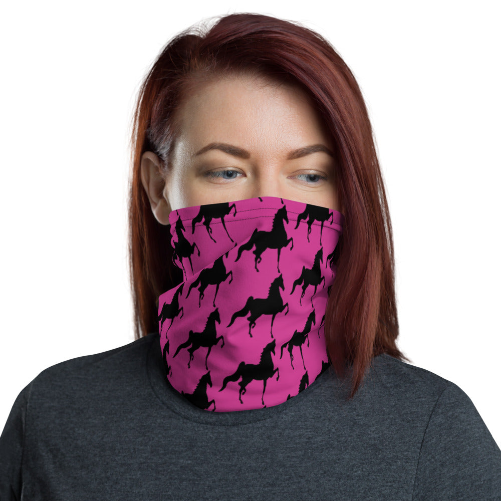 Neck Gaiter Pink5 and Black Saddlebred Print - AdeleEmbroidery