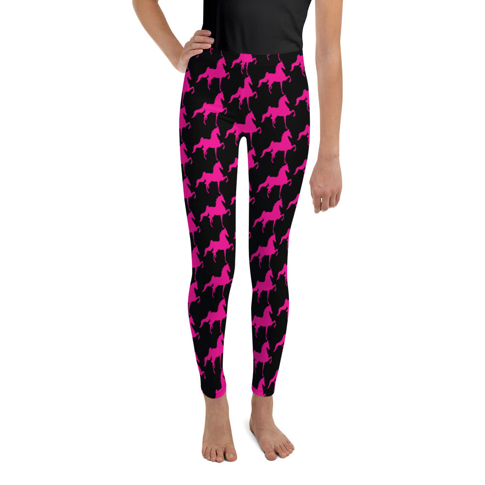 Youth Leggings Black with Pink Saddlebred Print